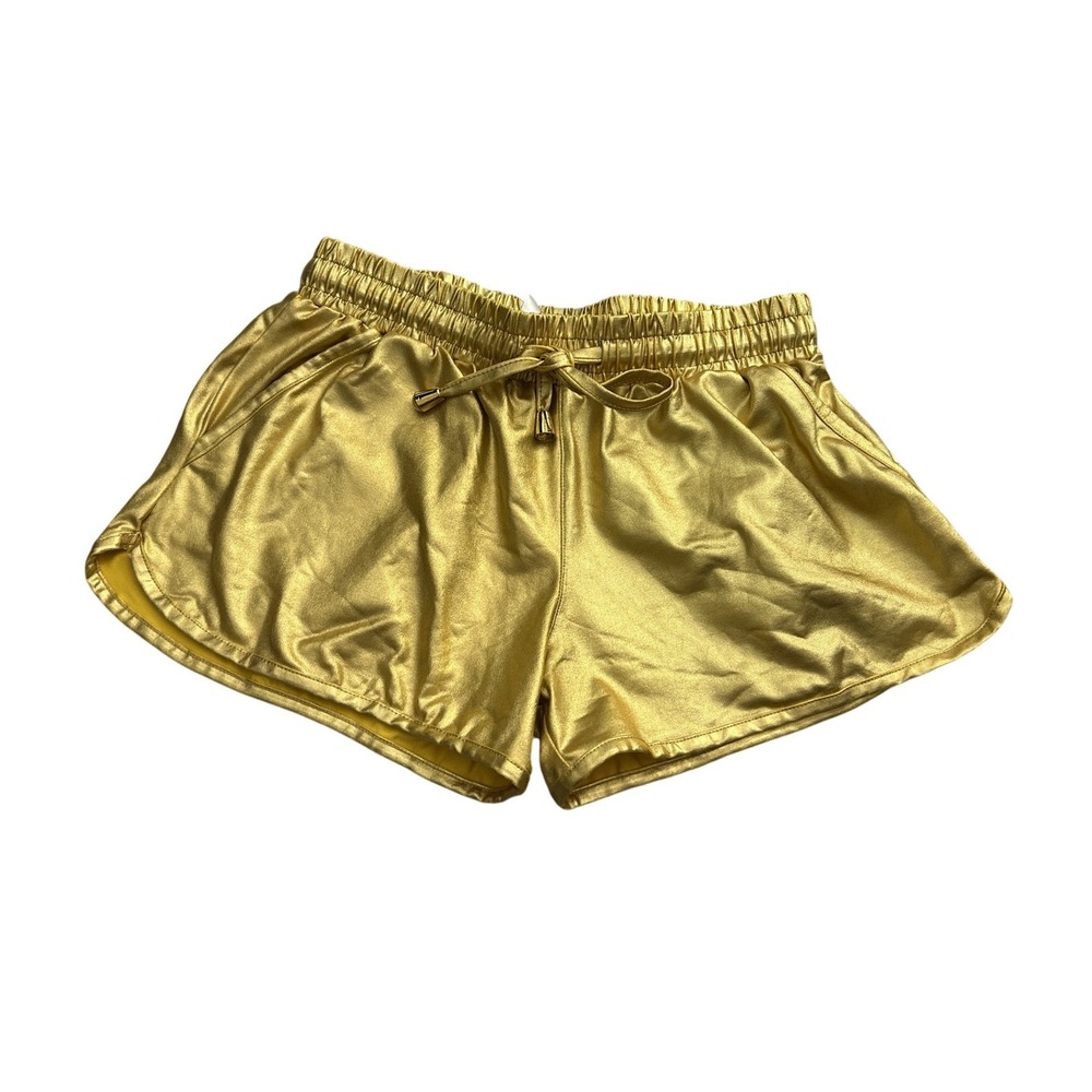 POSHDIVAH Metallic Gold Dolphin Shorts‎ Womens Small Shiny Rave Dance Activewear